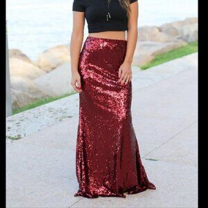 Burgundy Sequin Maxi Skirt Sz 1X